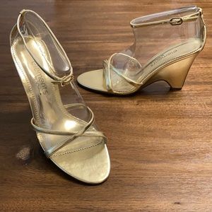 ELEMENTS BY NINA Gold Strappy Wedge Sandals